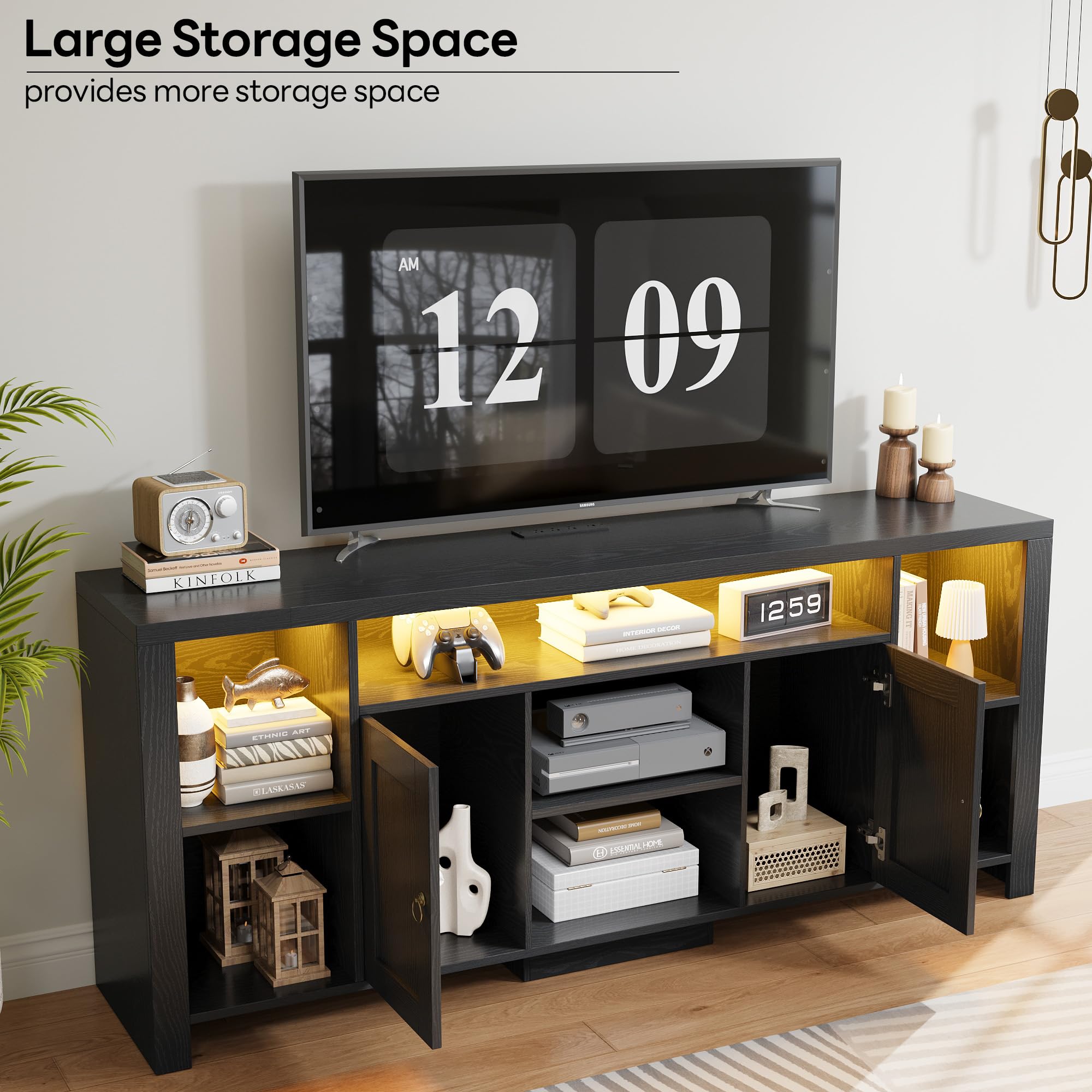 80 Inch TV Stand with LED Lights & Power Outlet