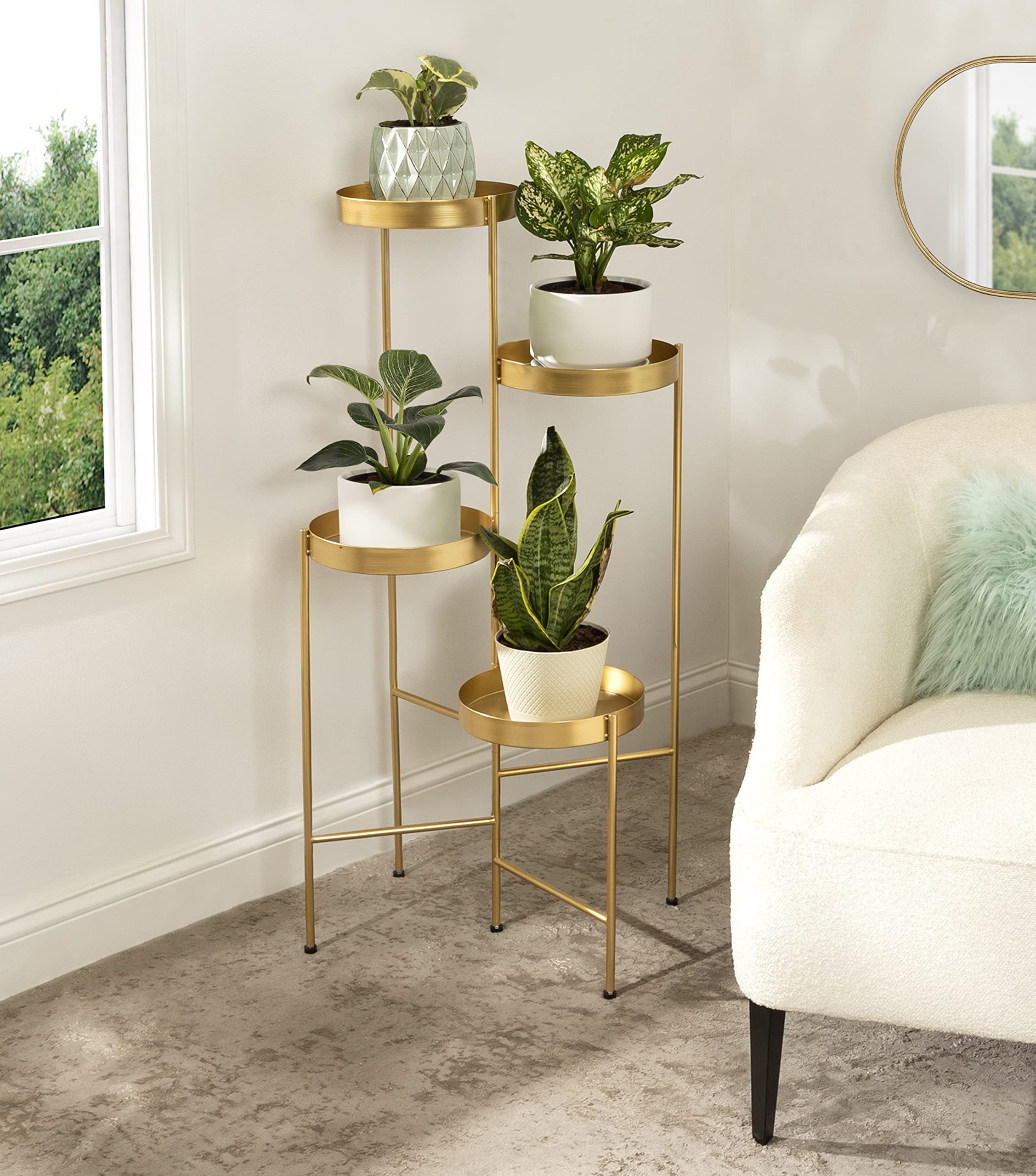 Modern 4-Tier Plant Stand - Gold Folding Display