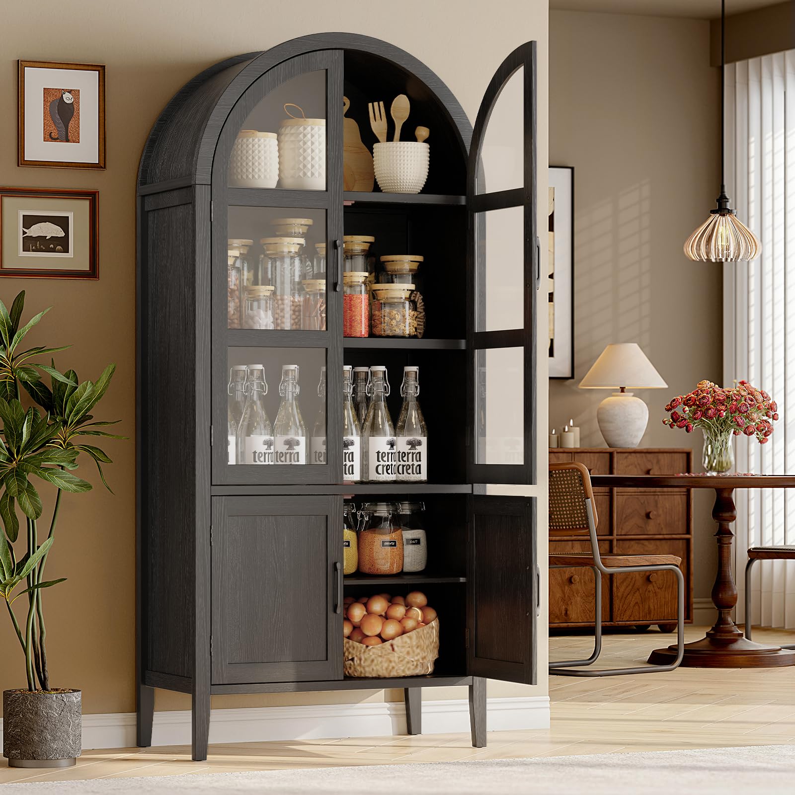 71" Tall Arched Cabinet with Glass Doors