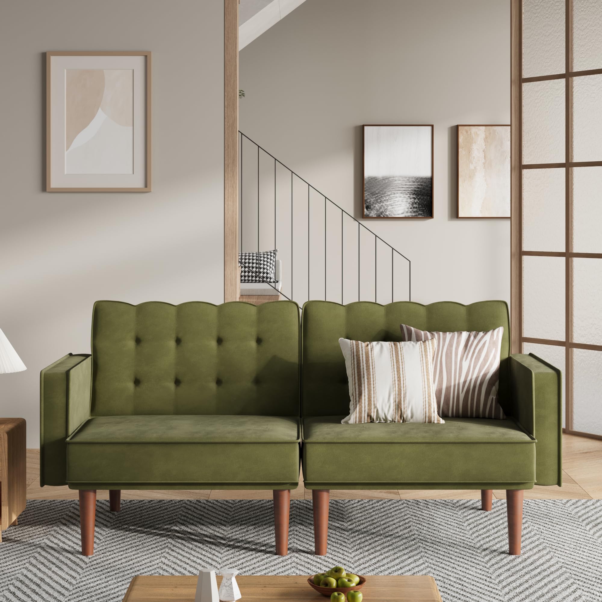 71" Velvet Futon Sofa Bed with Adjustable Backrest