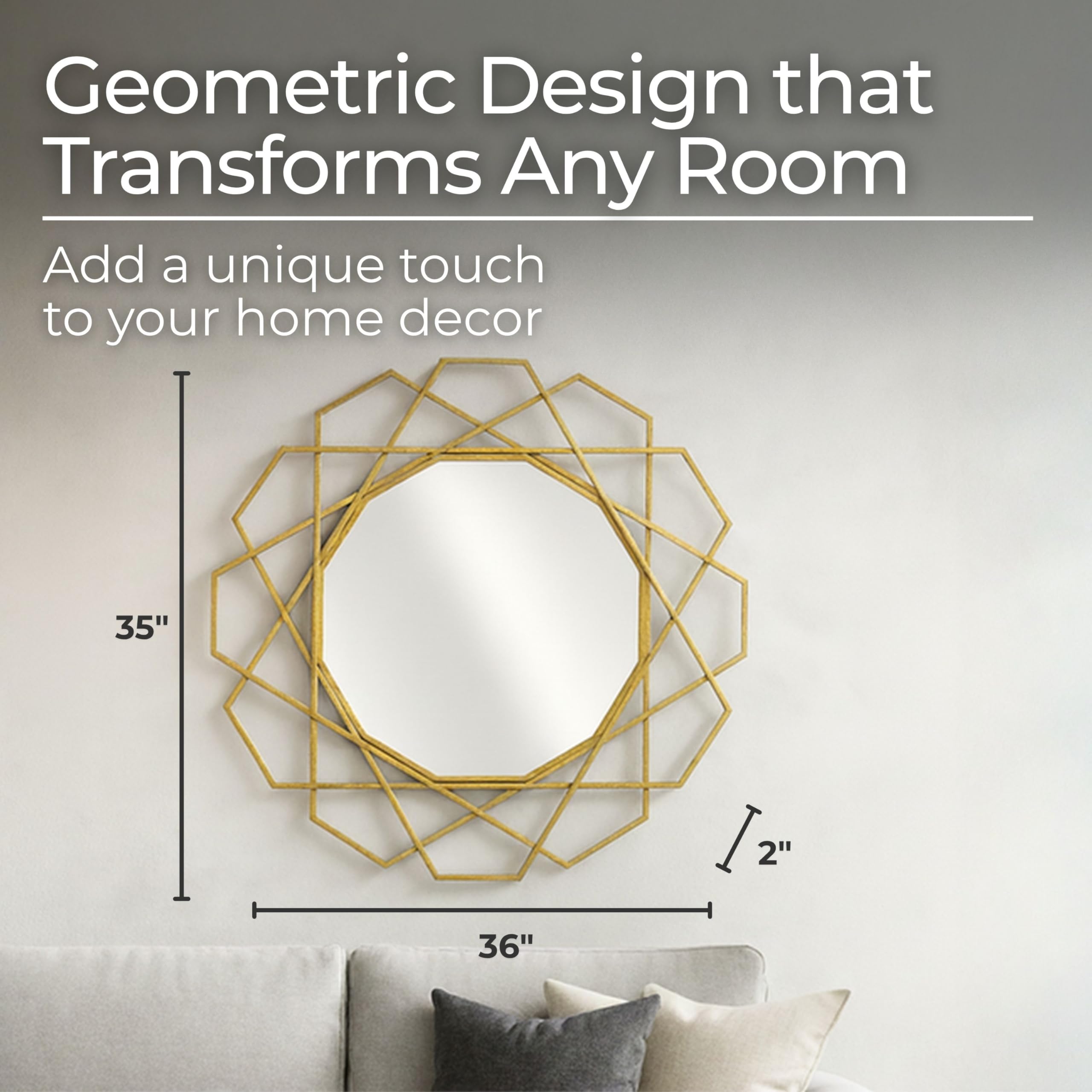 35" Geometric Decorative Wall Mirror - Gold Metal Frame