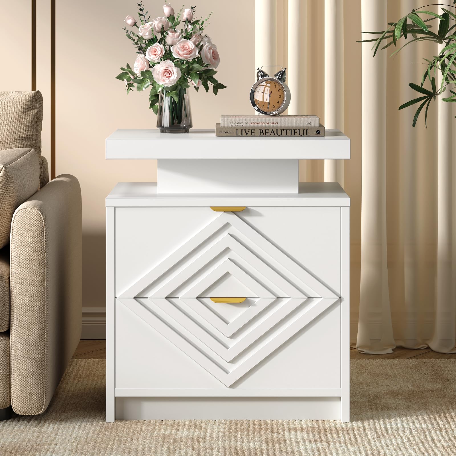 LED Nightstand with Charging Station