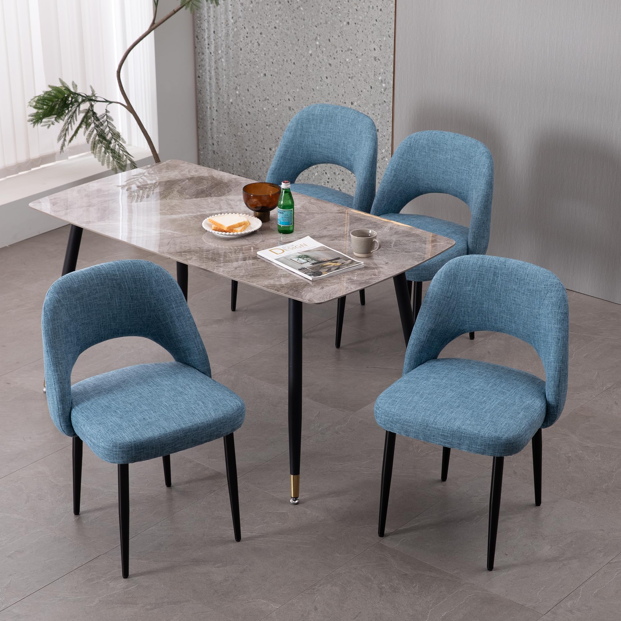 Modern Fabric Dining Chairs Set of 4 - Blue Upholstered Kitchen Chairs