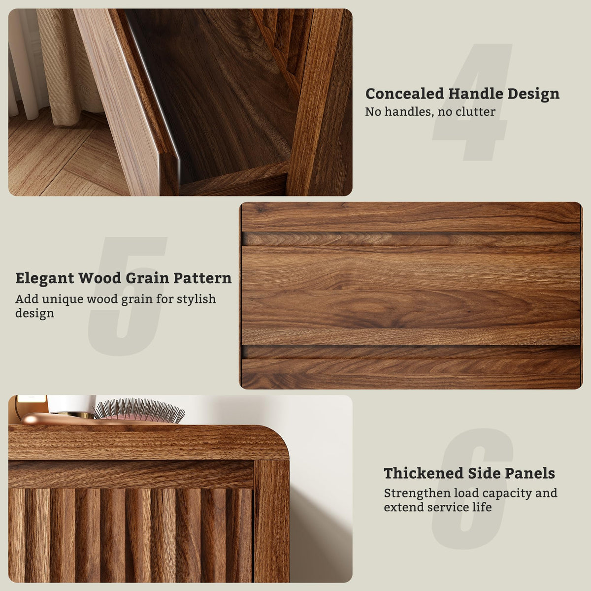 5-Drawer Tall Fluted Dresser with Curved Edges – Walnut Bedroom Chest of Drawers, 48"