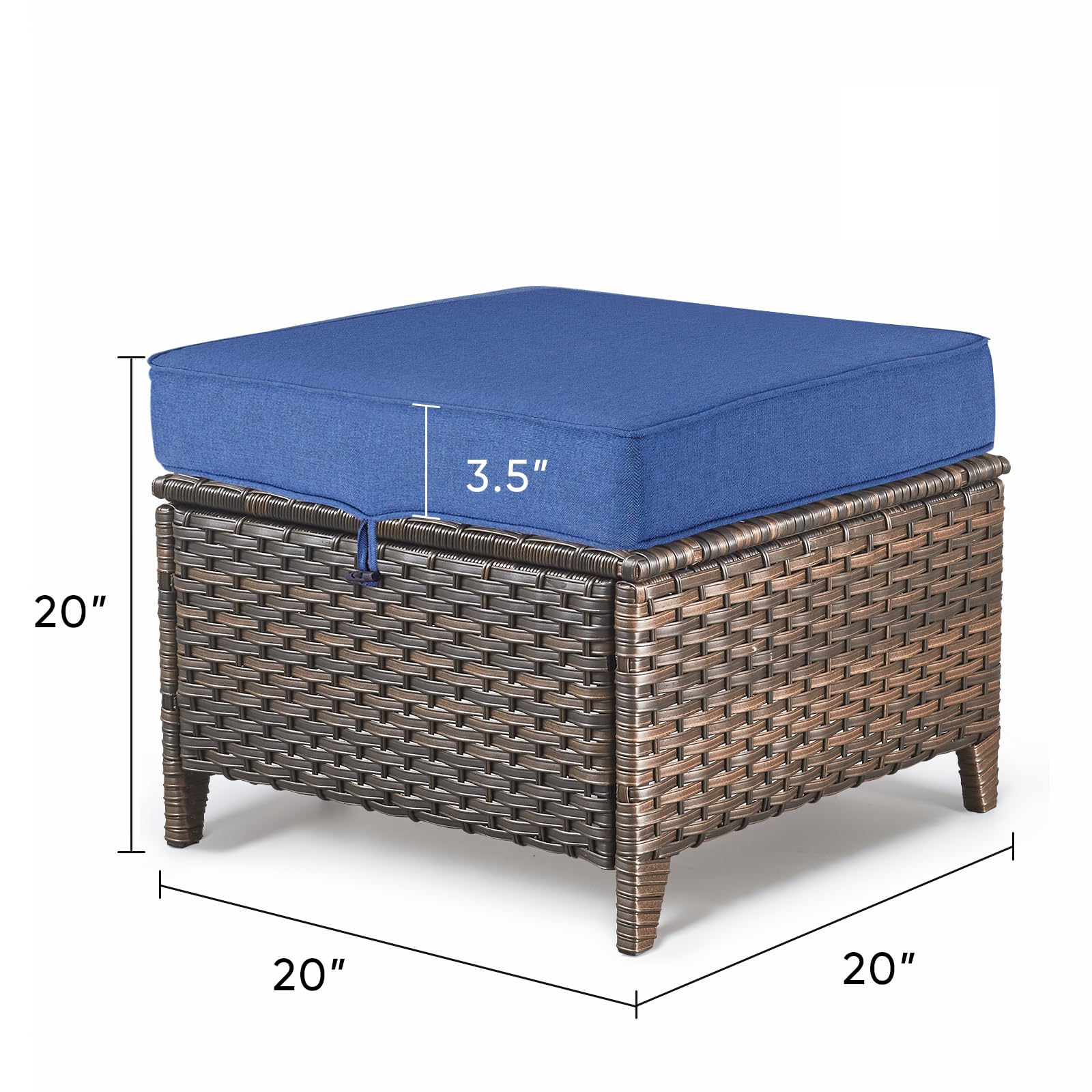 Outdoor Wicker Ottoman Set - 2 Piece Navy Blue