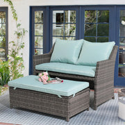 2-Piece Outdoor Wicker Loveseat and Coffee Table Set with Storage