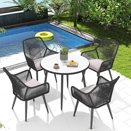 5-Piece Patio Dining Set with Cushioned Chairs