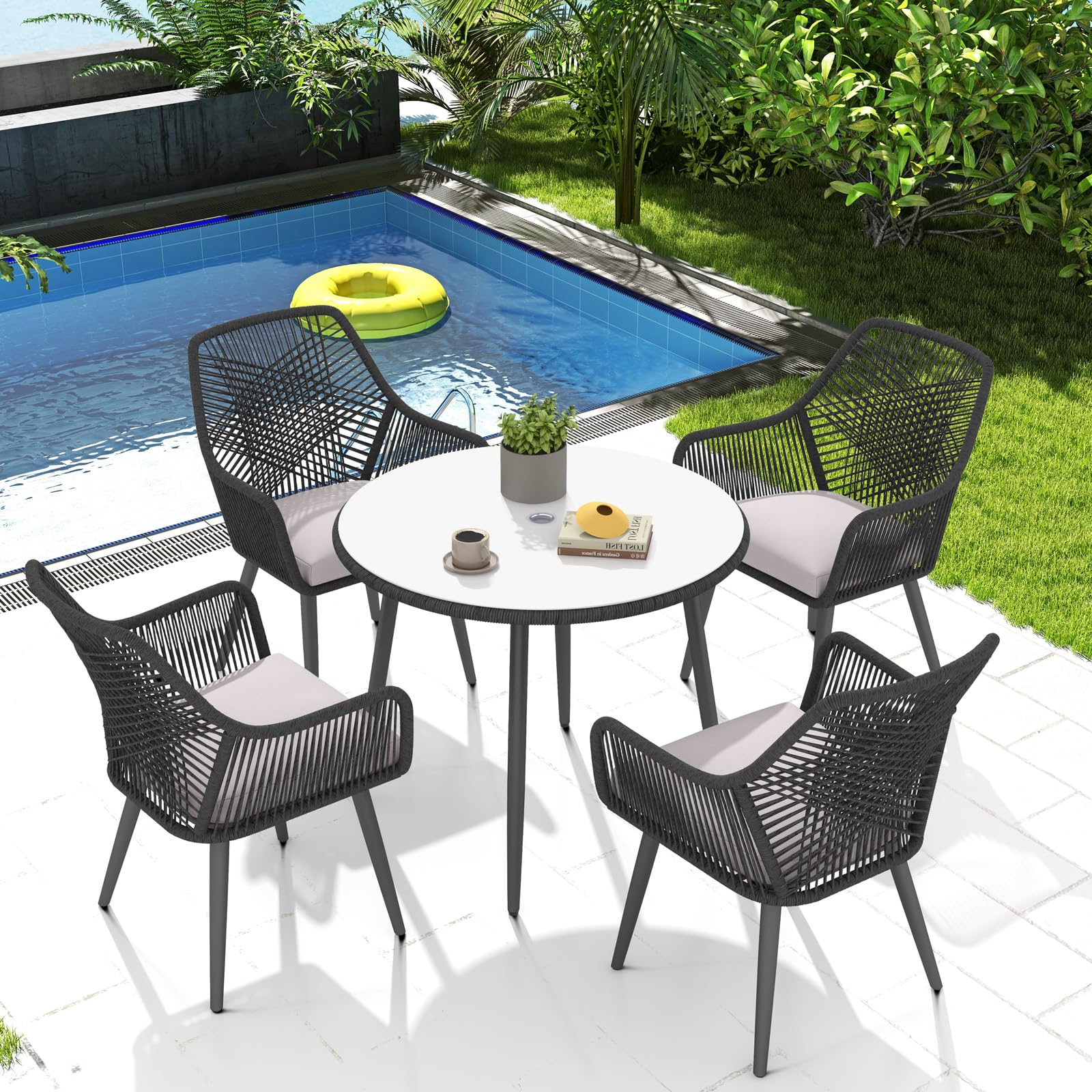5-Piece Patio Dining Set with Cushioned Chairs