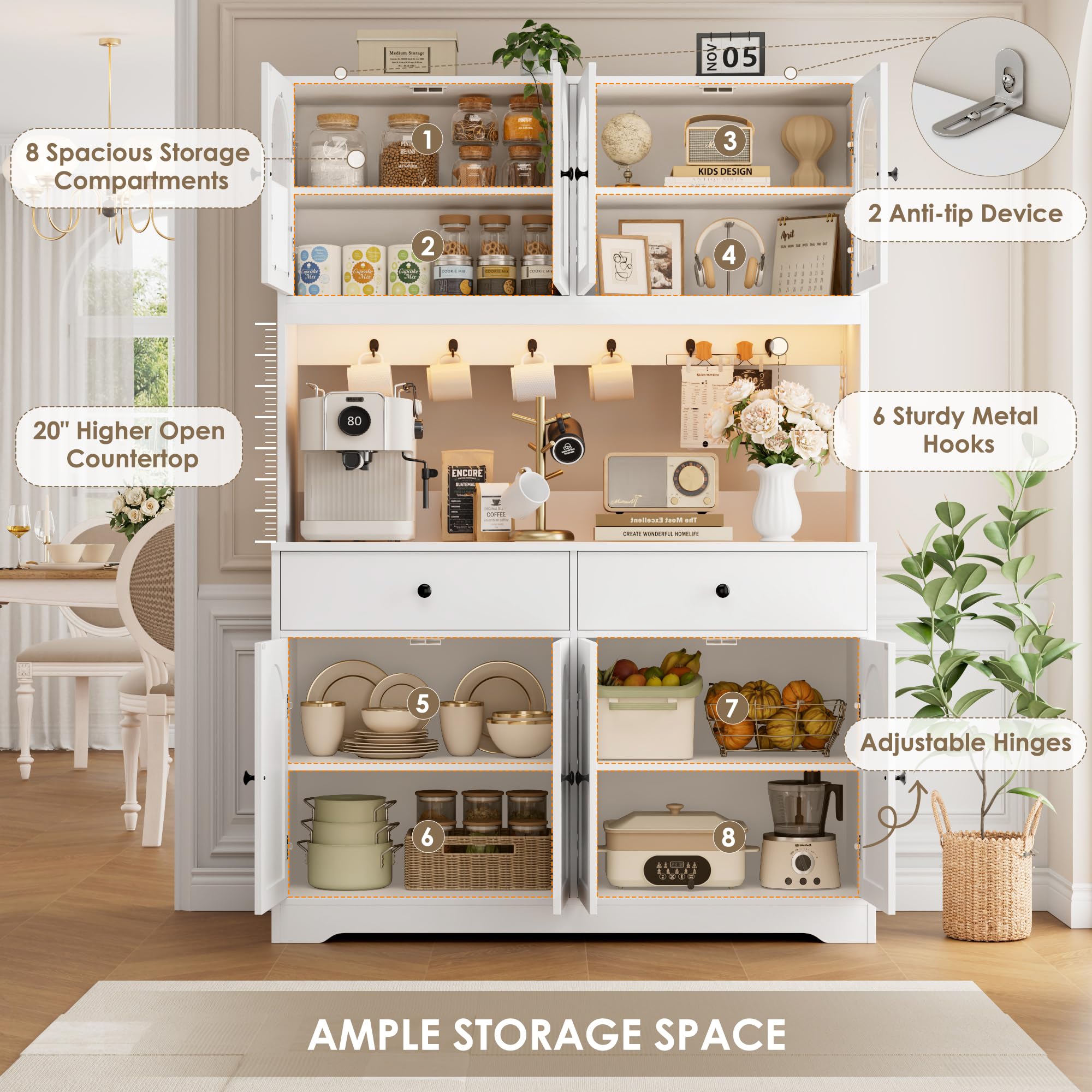 LED Kitchen Pantry Cabinet with Power Outlet