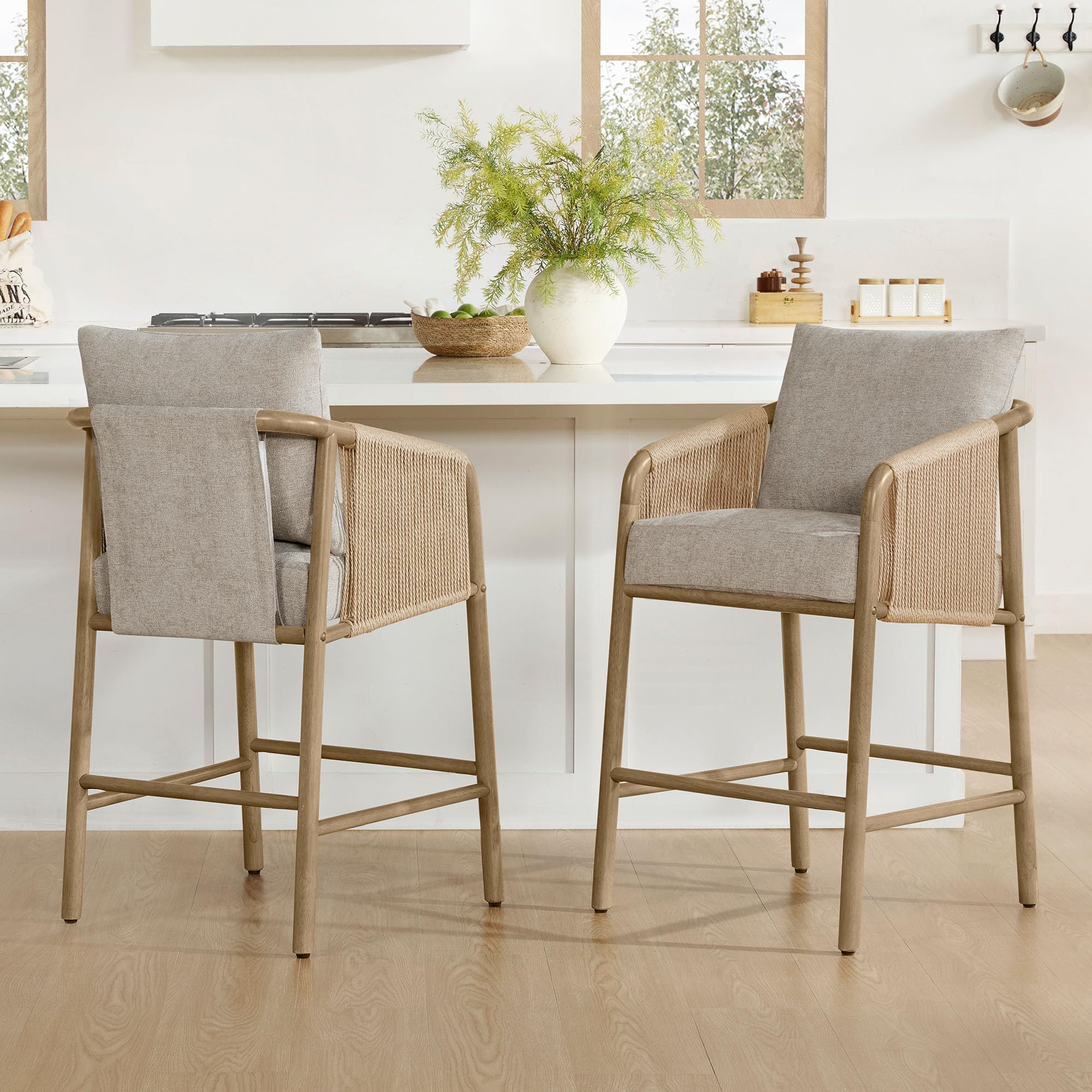Paper Cord Braid Counter Height Barstools Set of 2