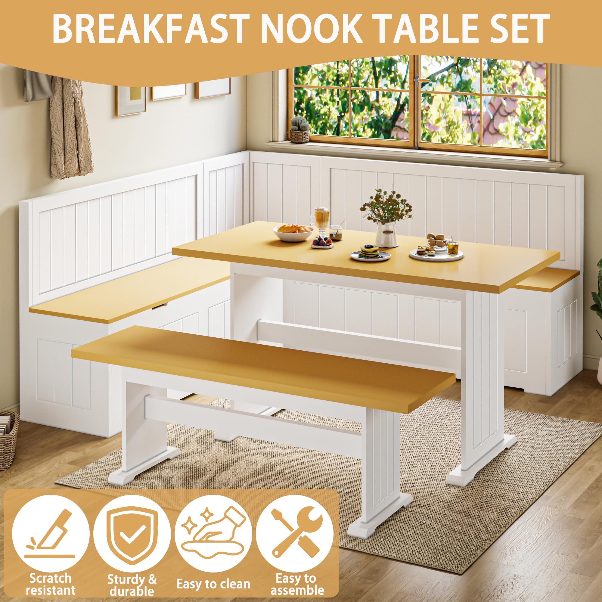 L-Shaped Corner Breakfast Nook Dining Set with Storage