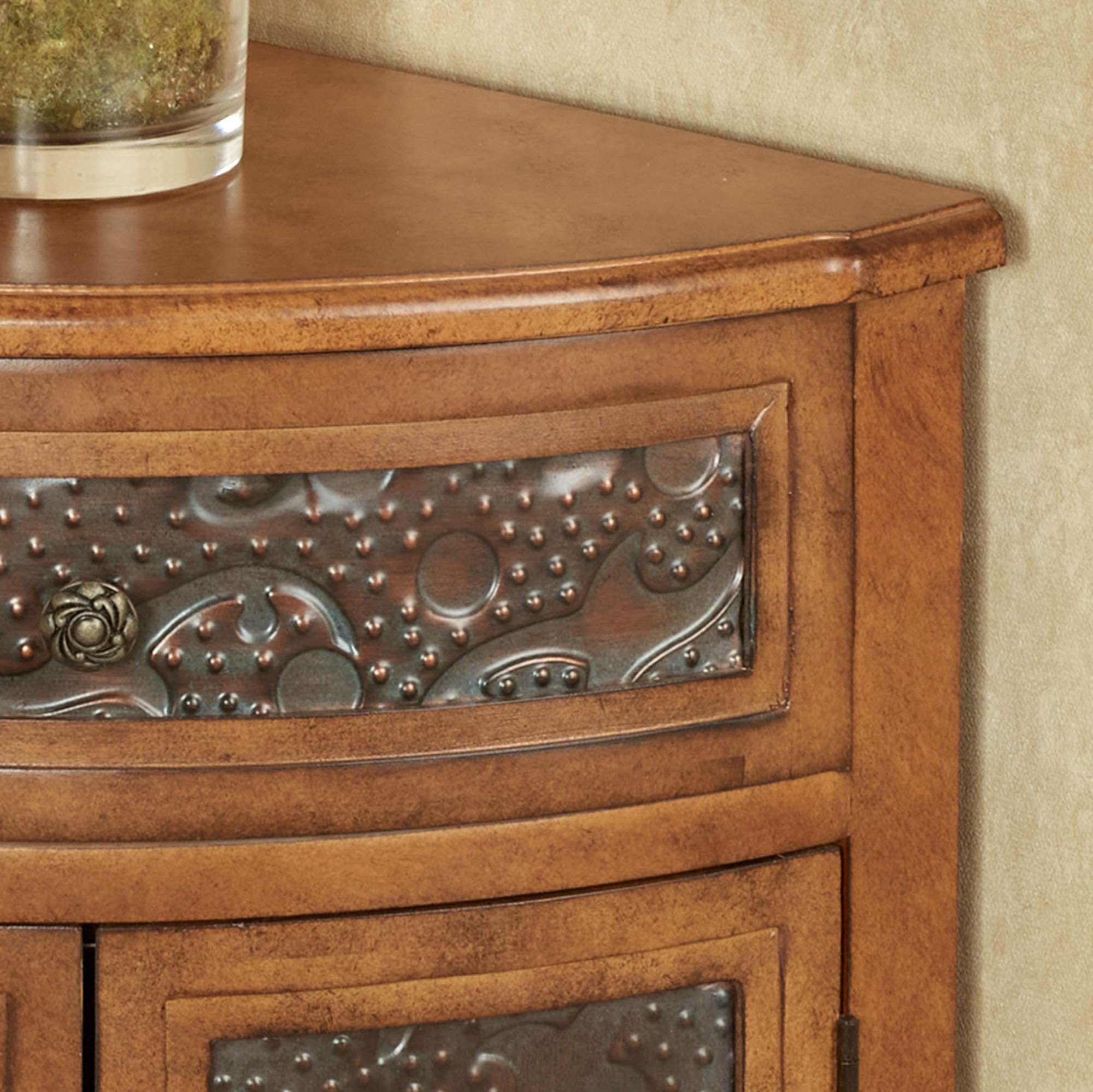 Corner Accent Storage Cabinet Pecan Wood