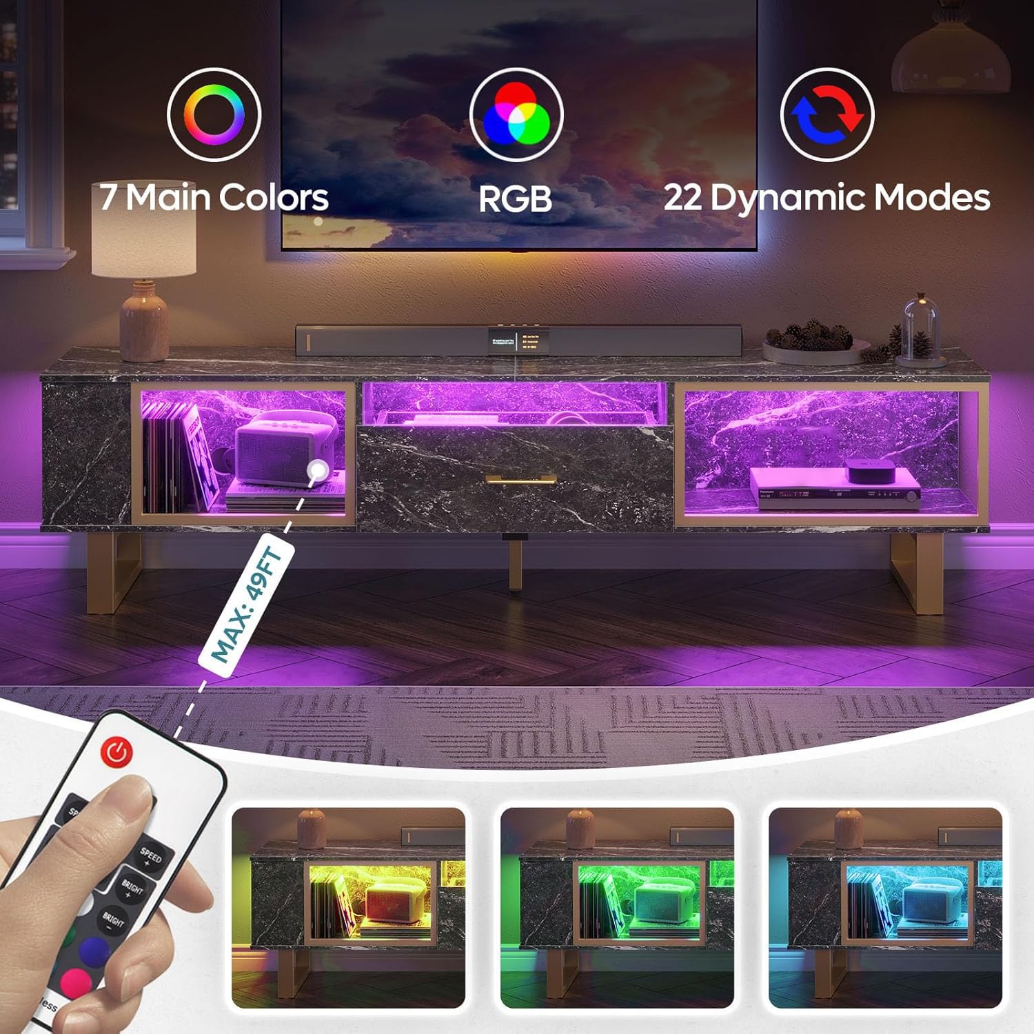 LED Gaming Entertainment Center TV Stand with Storage Drawer
