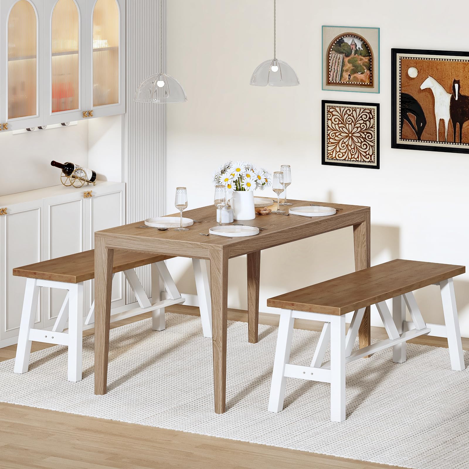 Bamboo Dining Bench 39.4 Inch Farmhouse Kitchen Table Bench