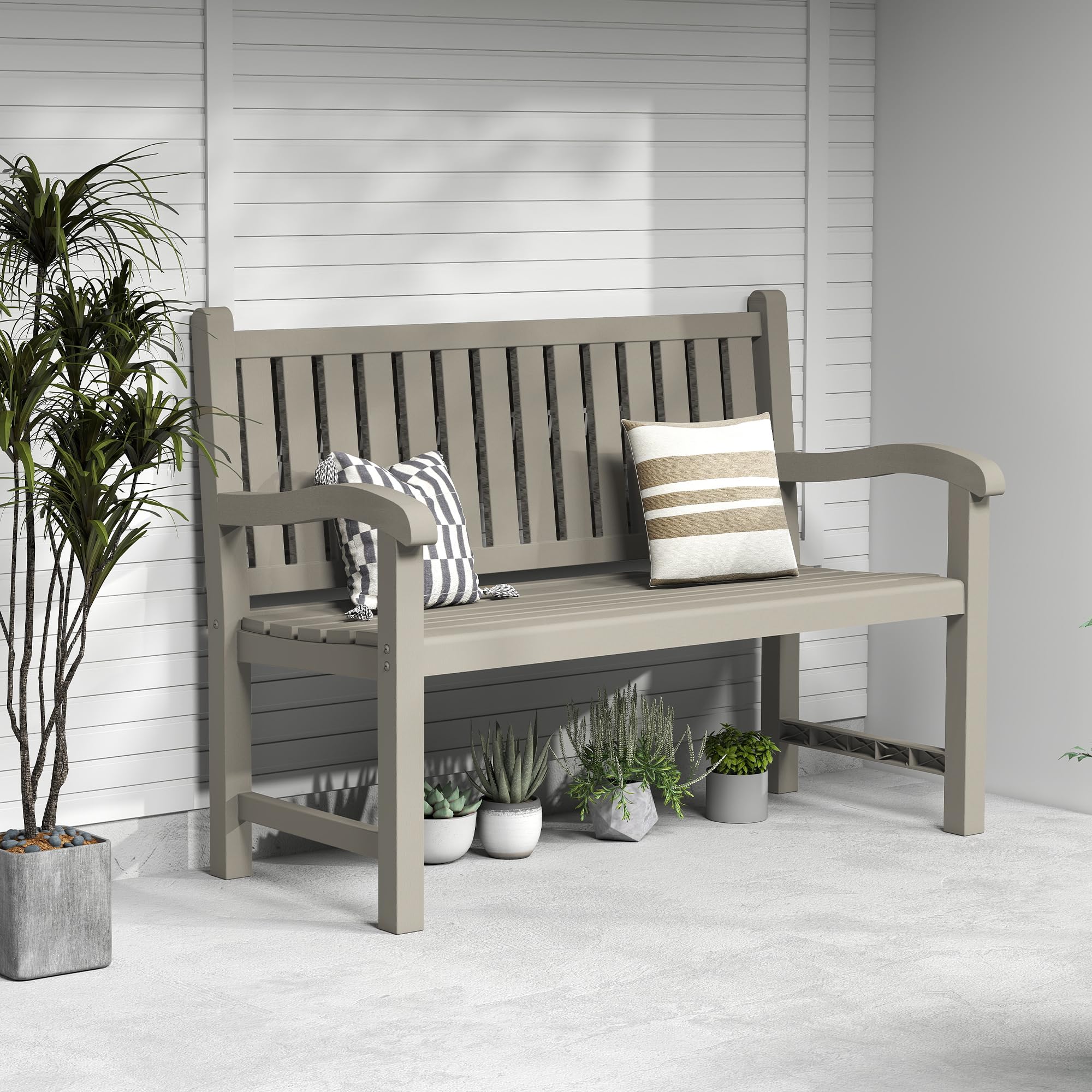 Waterproof Resin Outdoor Bench 2-Person Grey