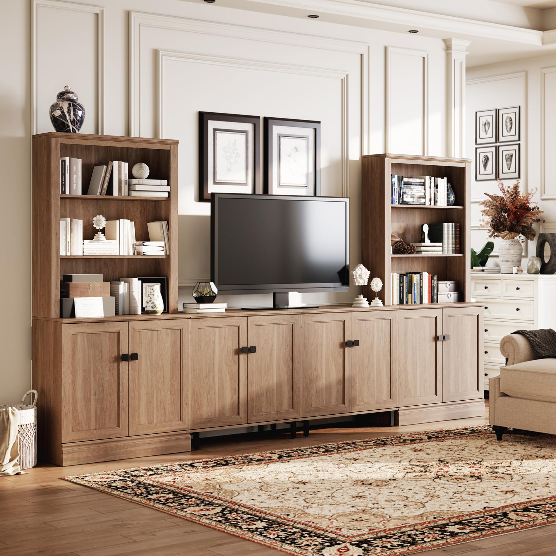 Oak Bookcase with Storage Cabinet