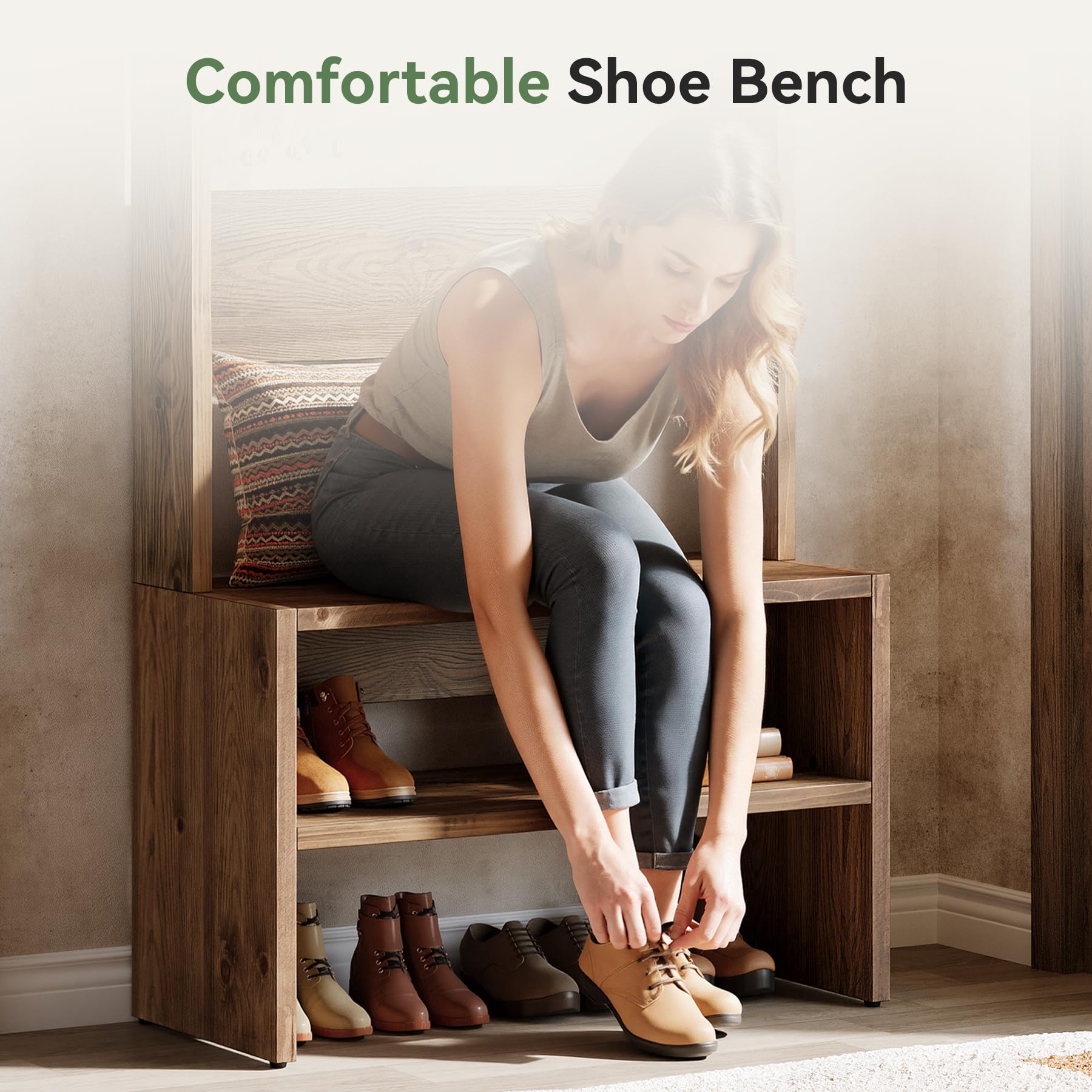 Hall Tree with Bench and Shoe Storage 70.8" Tall