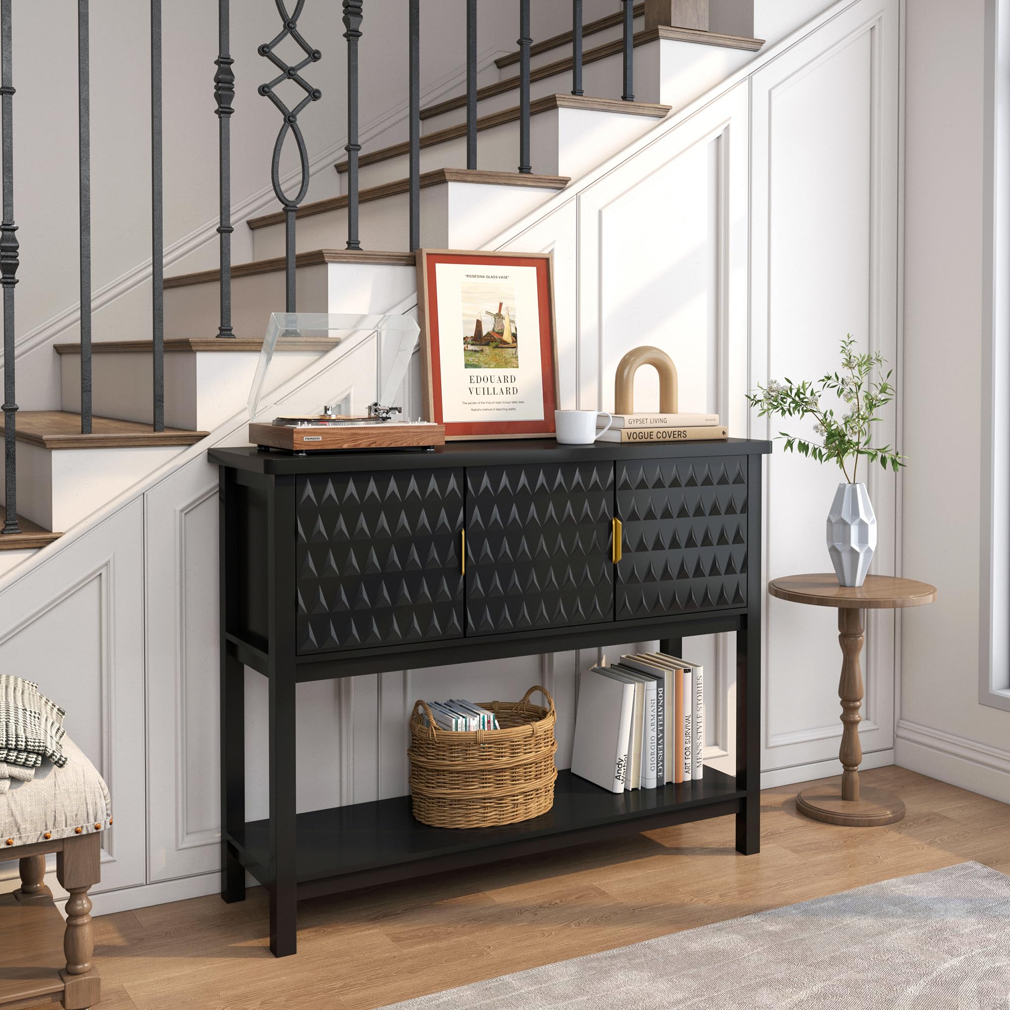Modern Console Table with Diamond Pattern Doors