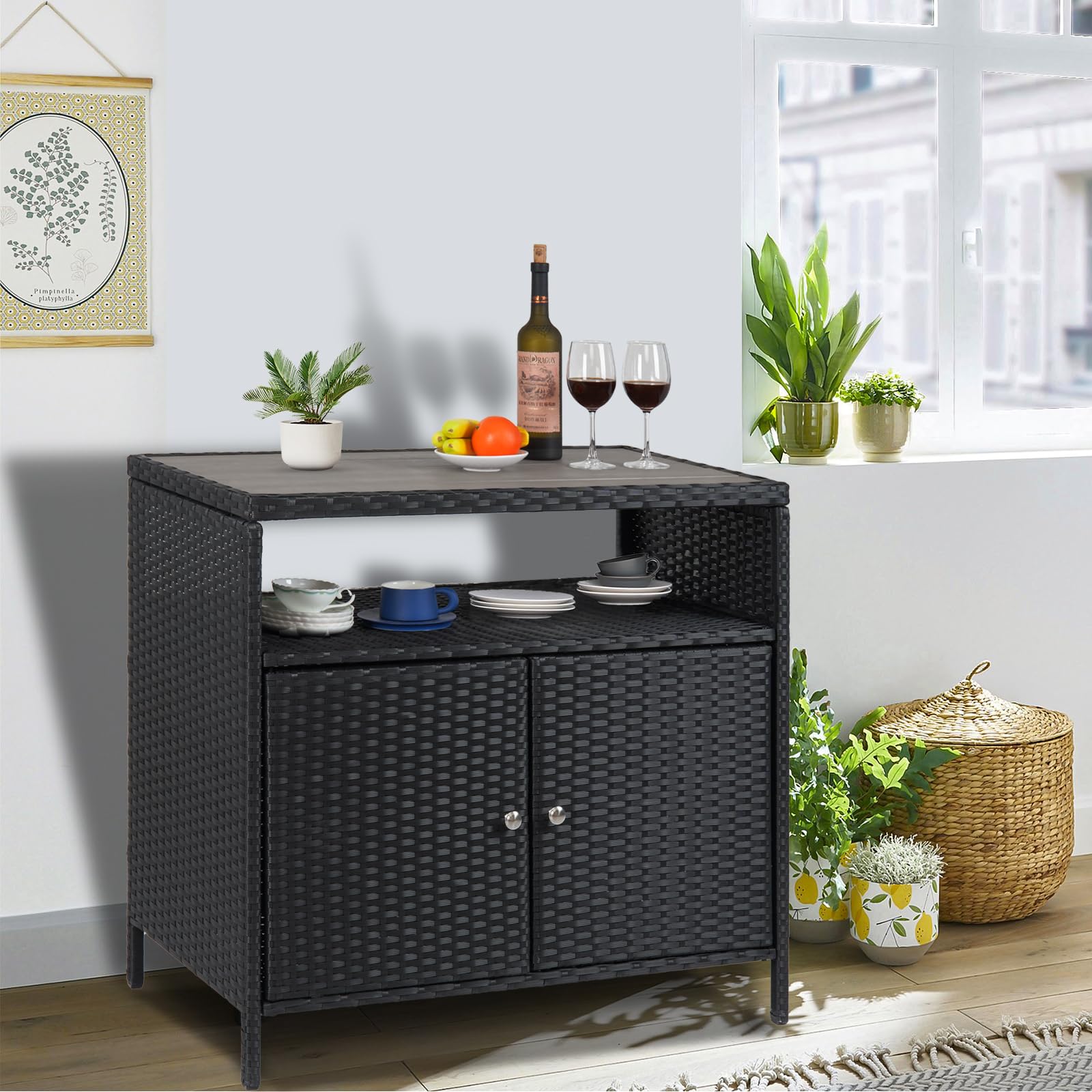 Outdoor Wicker Storage Cabinet with Shelf