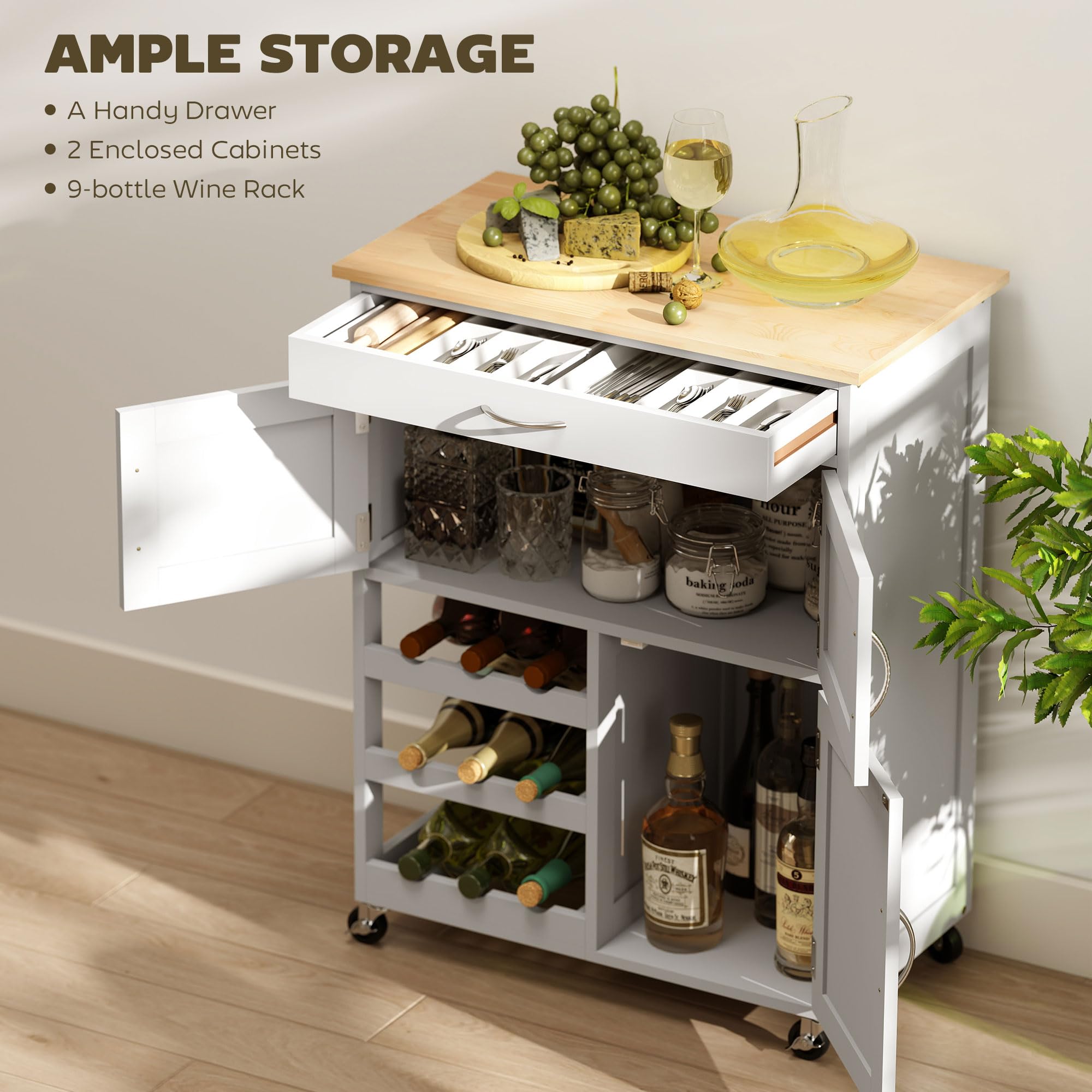 Rolling Kitchen Island Cart with Wine Rack