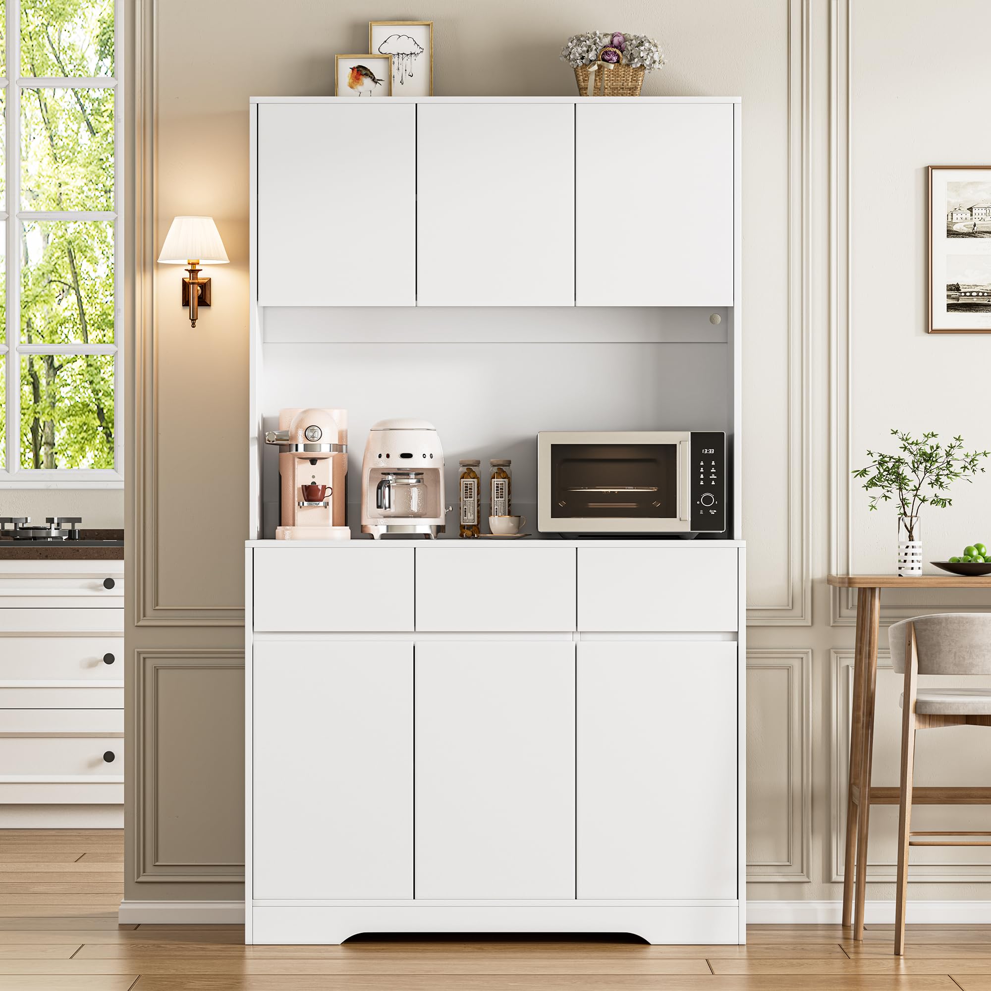 71'' Freestanding Pantry Cabinet with LED Light & Charging Station
