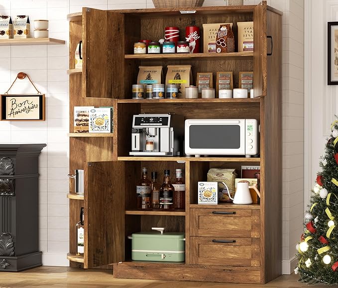 Farmhouse Kitchen Pantry Storage Cabinet with Microwave Shelf