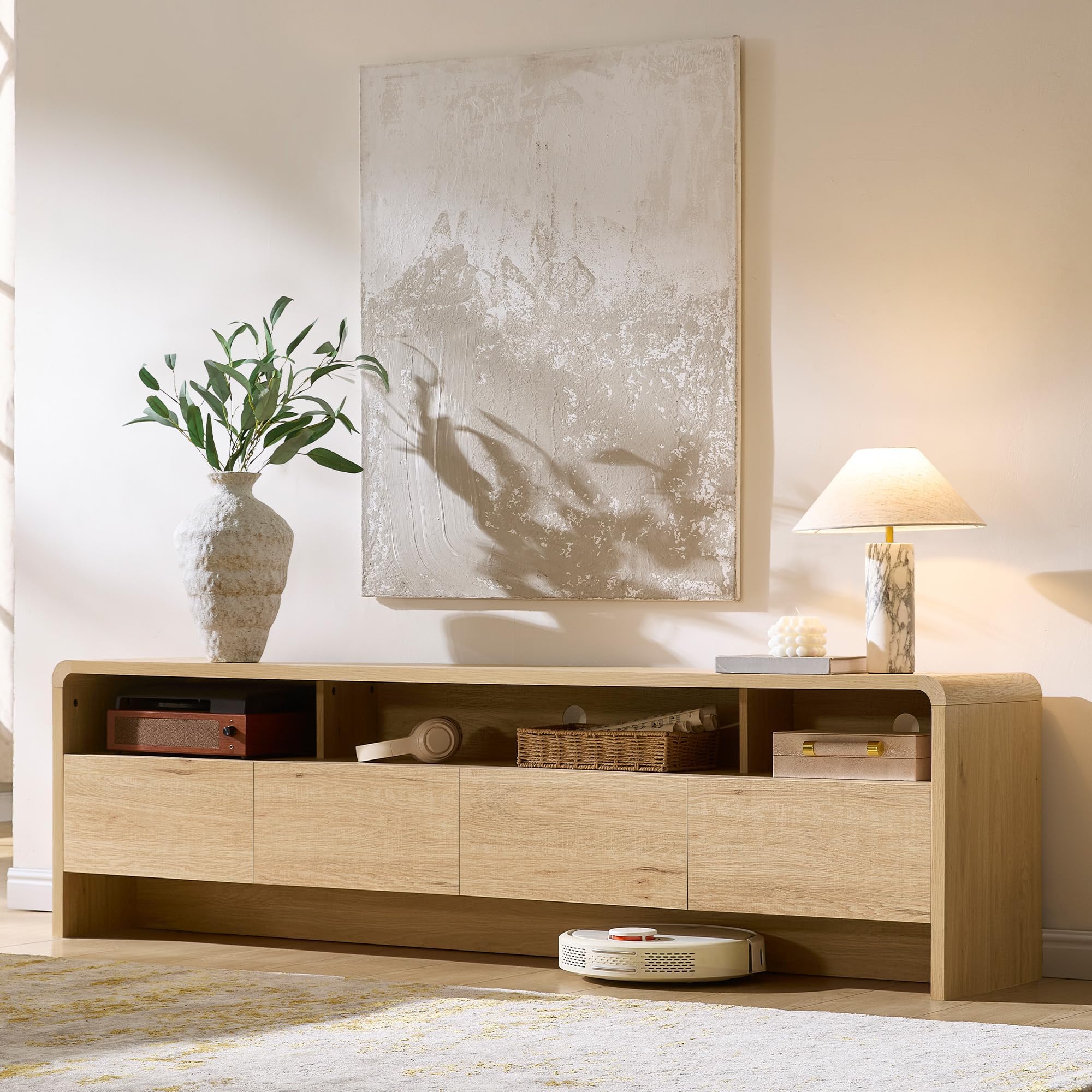 70" Modern TV Stand with Curved Profile & Storage Cabinets