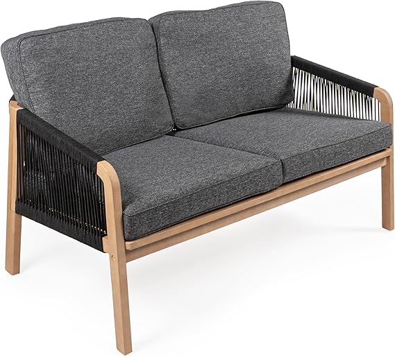 Arwen Roped Acacia Wood Outdoor Loveseat with Cushions