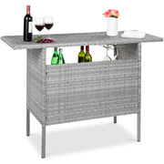 Outdoor Patio Wicker Bar Counter Table with Storage Shelves