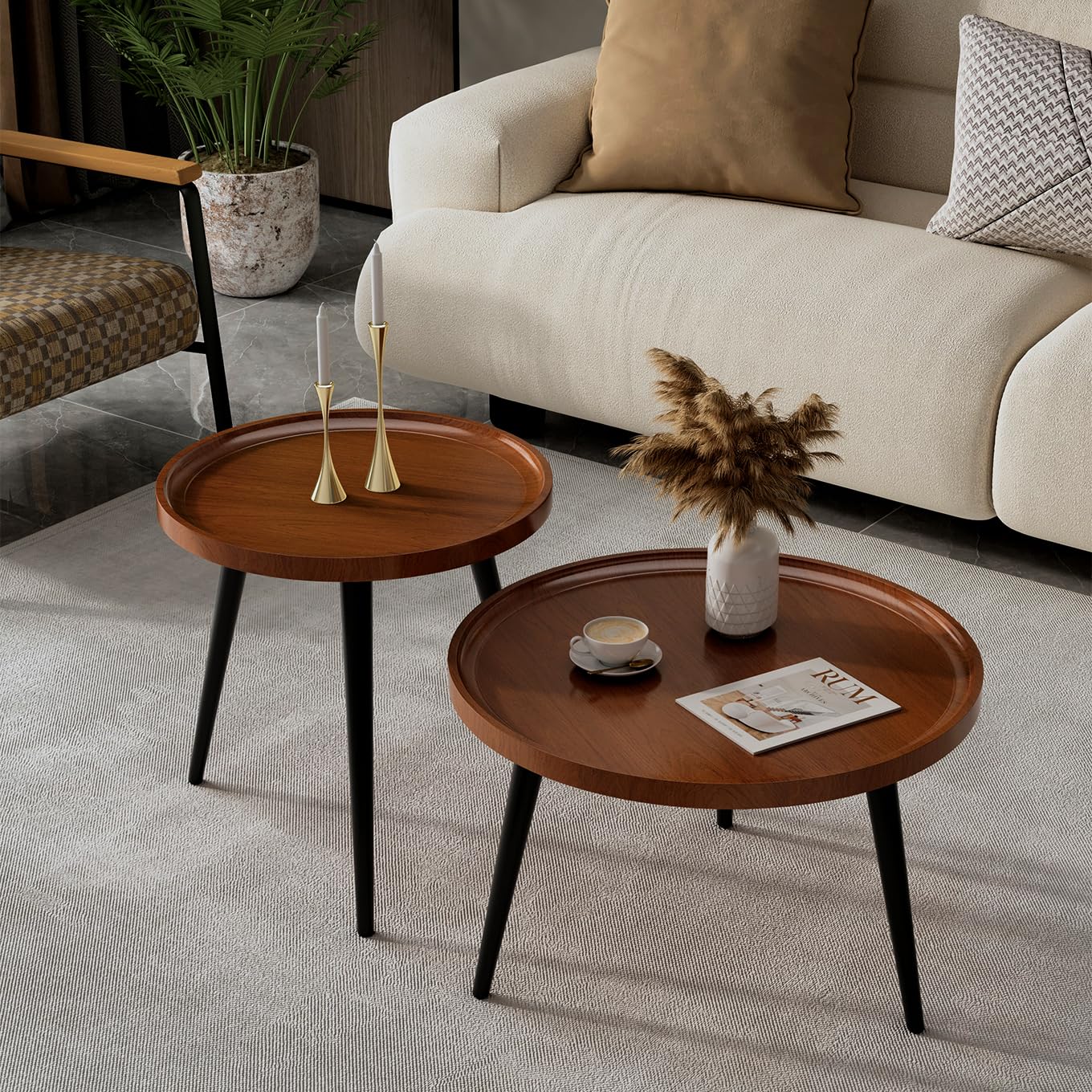 2-Piece Walnut Nesting Coffee Table Set