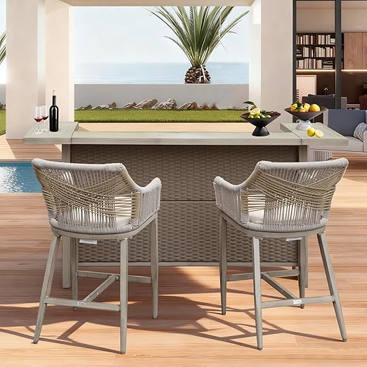Outdoor Wicker Bar Table with Storage