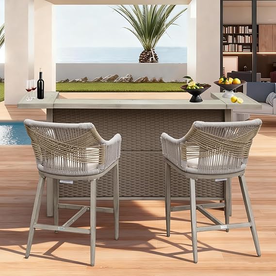 Outdoor Bar Table Set with 2 Stools