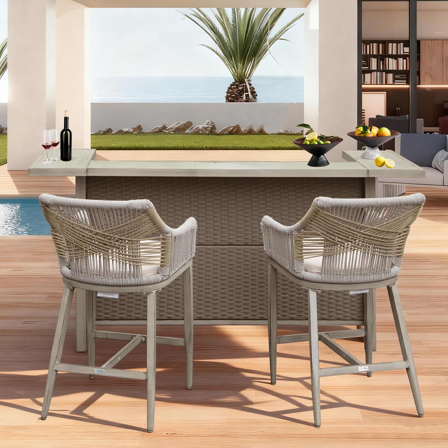 Outdoor Bar Table Set with 2 Stools