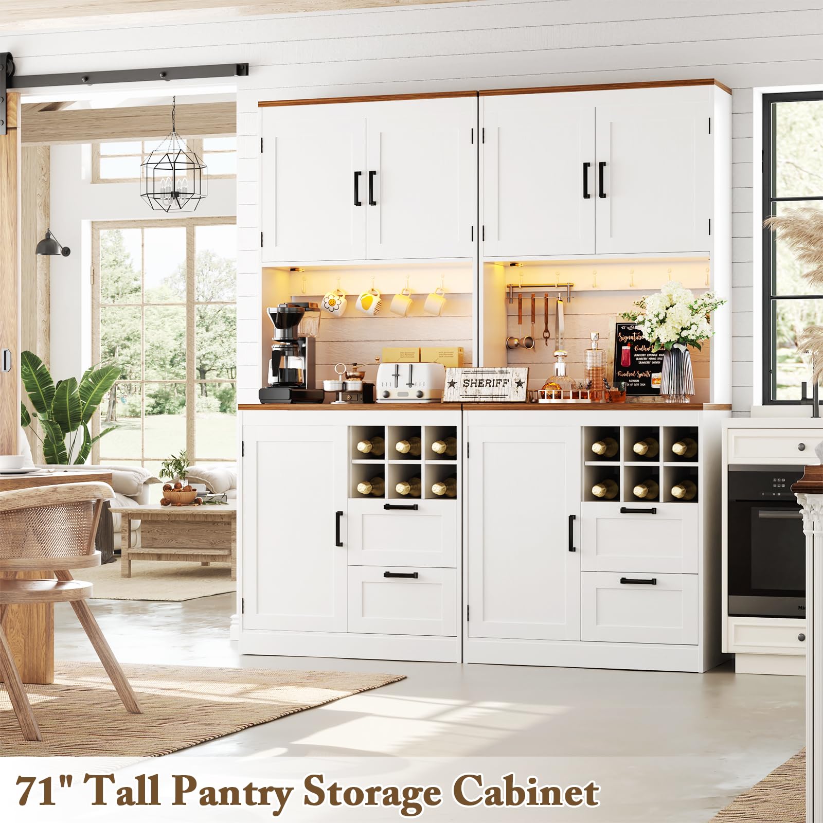 72" Tall Pantry Cabinet with LED Light & Outlet