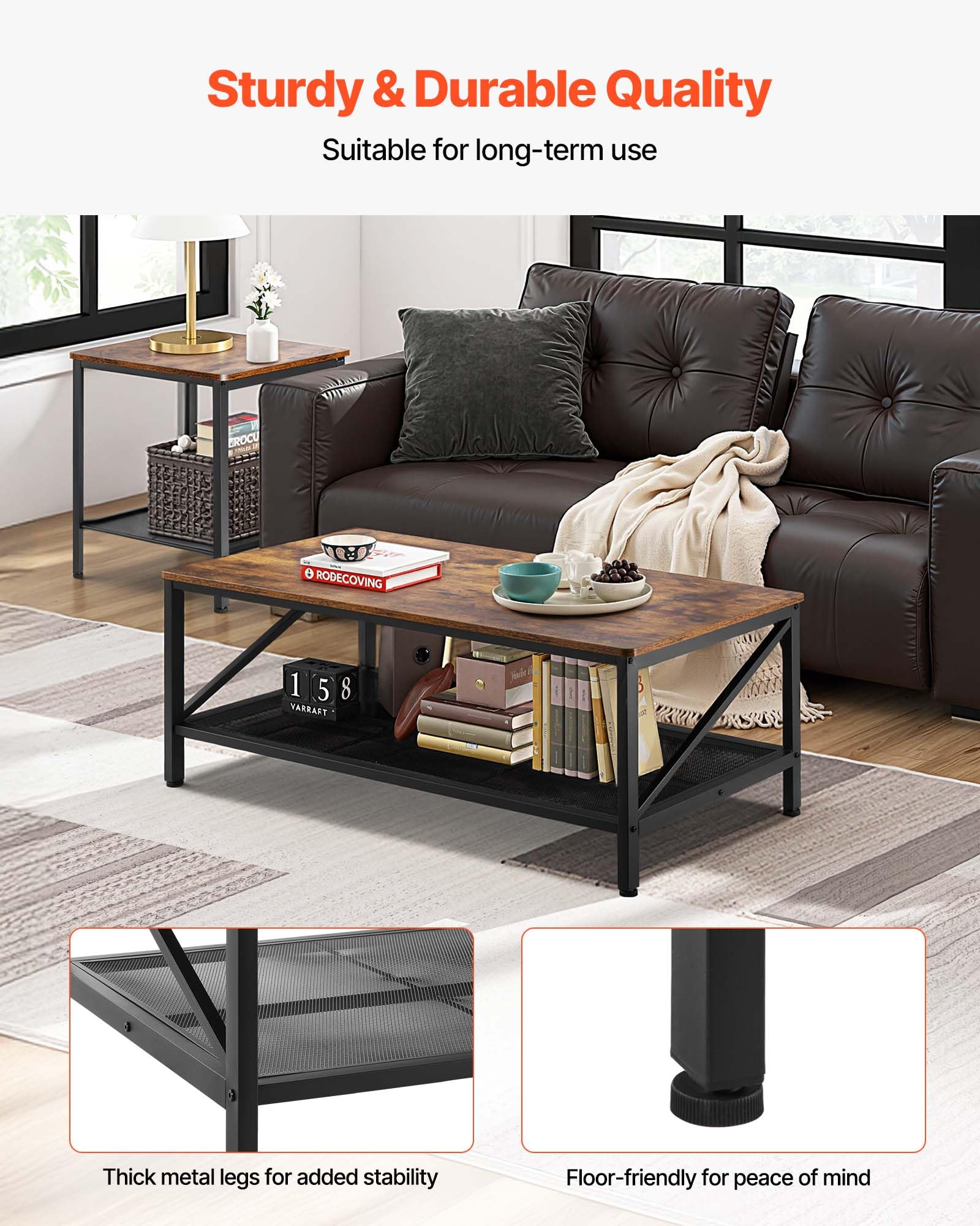 3-Piece Industrial Coffee Table Set with End Tables