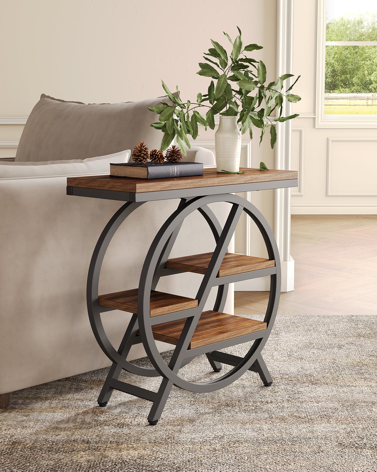 4-Tier Narrow End Table Set of 2 - Modern Side Table with Storage