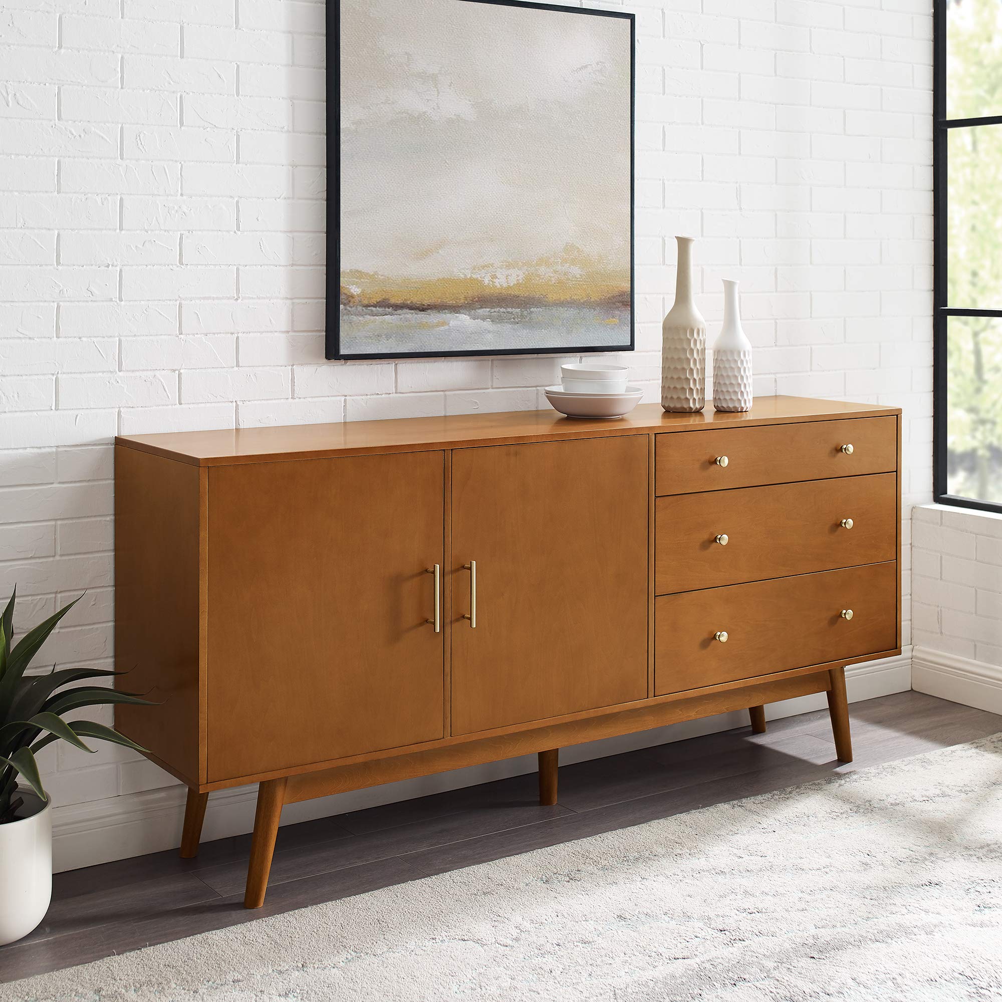 70 Inch Mid-Century Modern Sideboard with Drawers and Doors