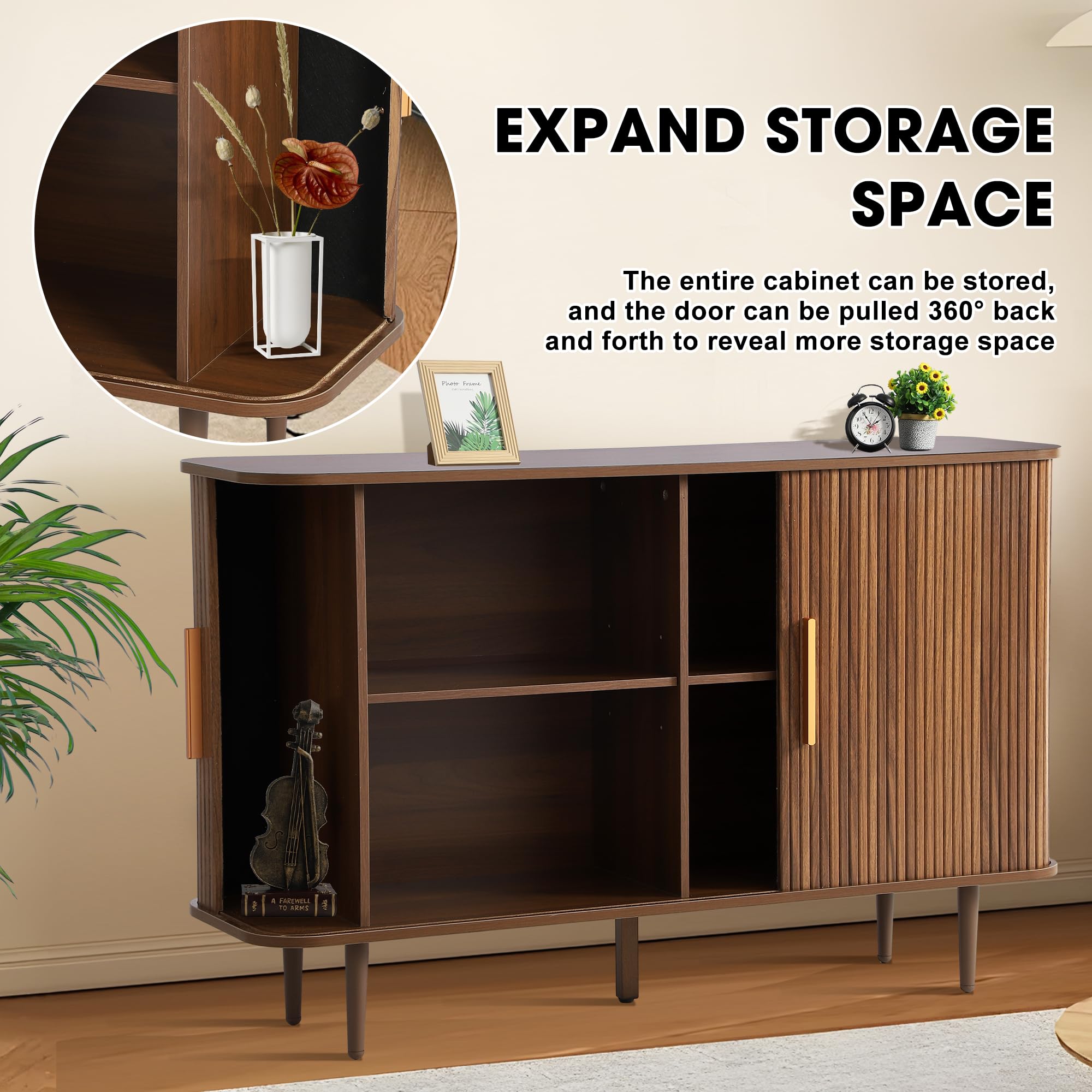 47" Fluted Sideboard Buffet Cabinet with Adjustable Shelves