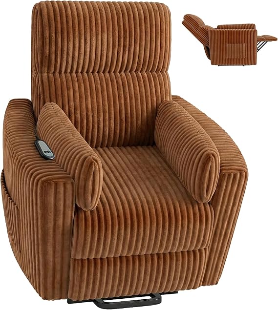 Round Power Lift Recliner Chair with Faux Fur