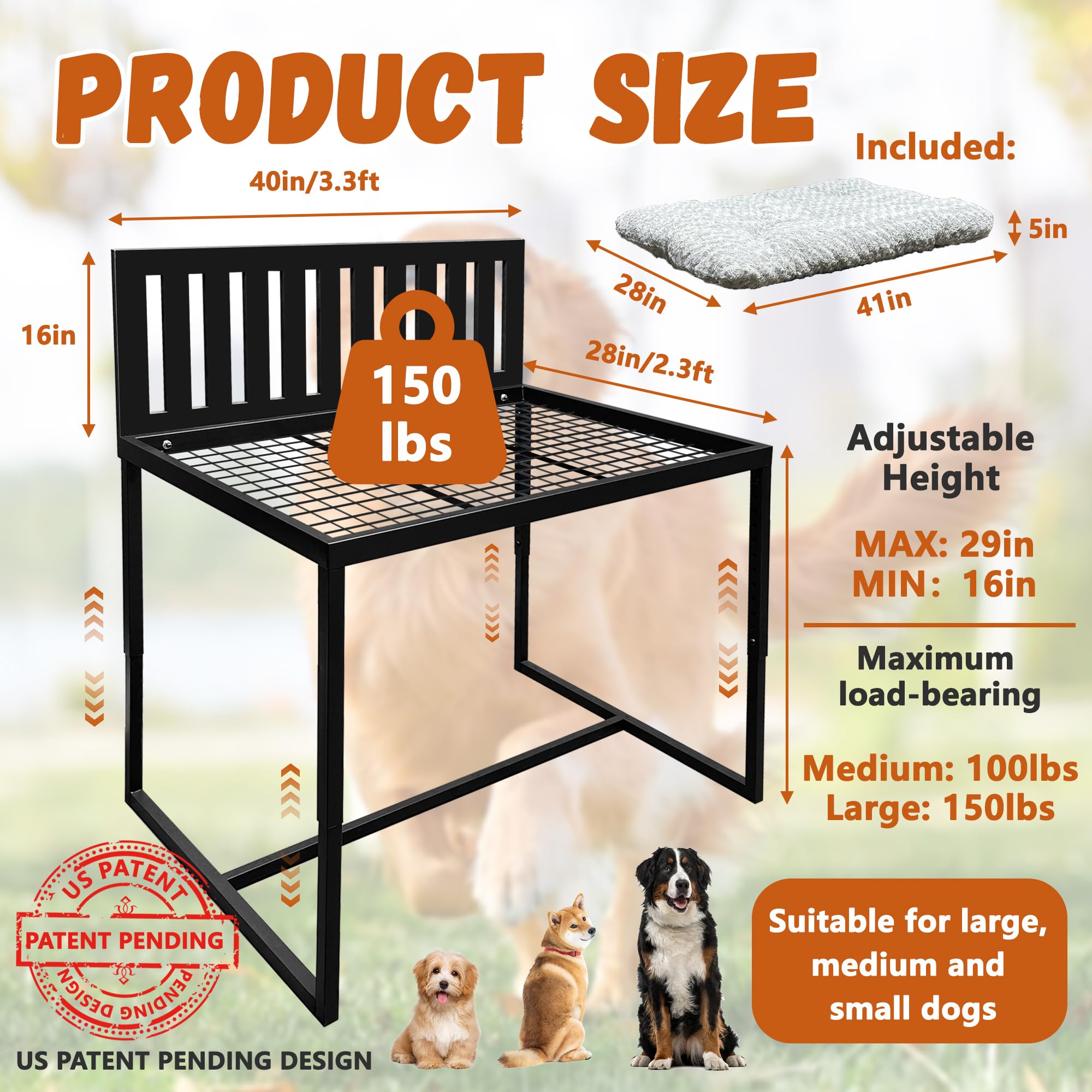 Adjustable Height Dog Bunk Bed with Cushion