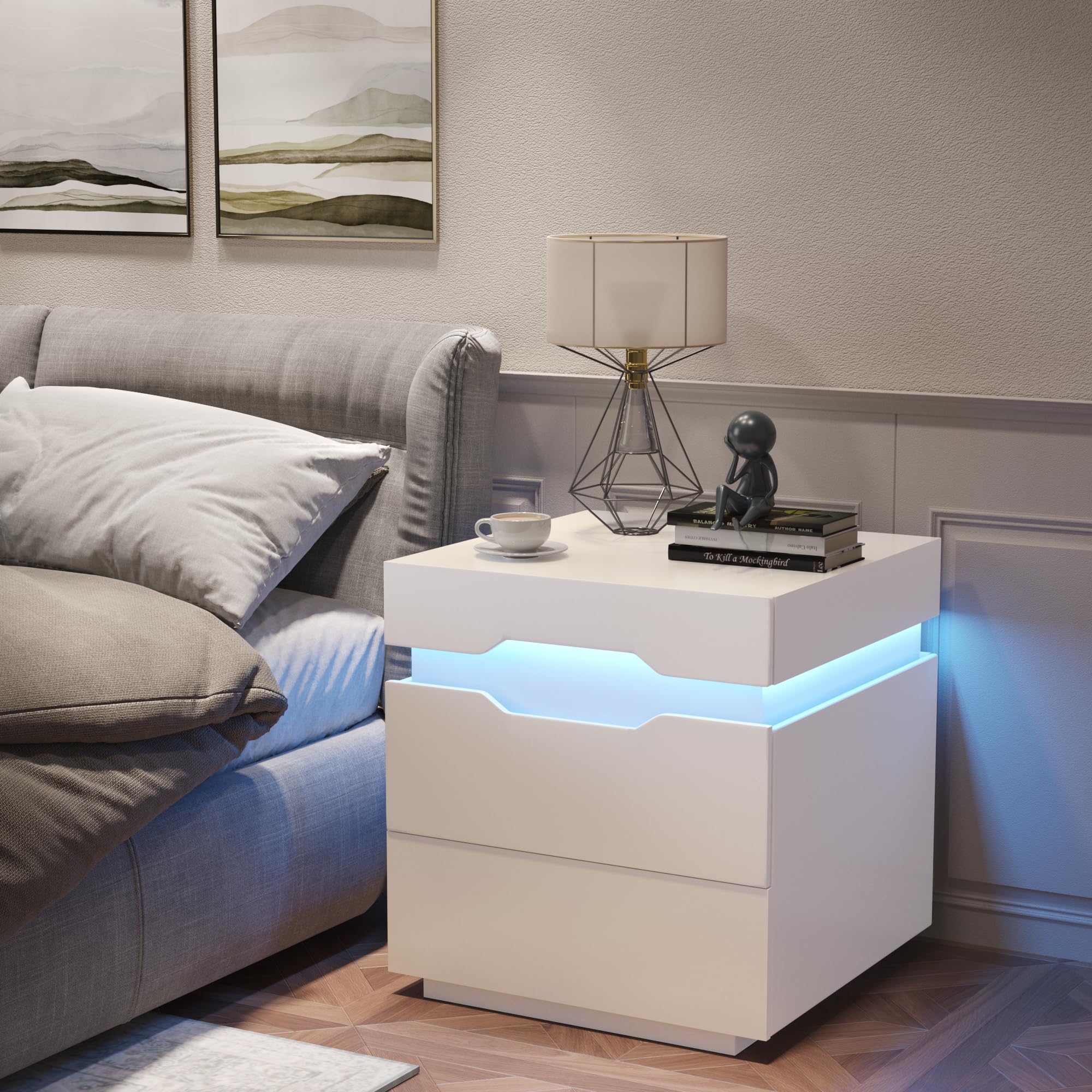 LED Nightstand with Charging Station