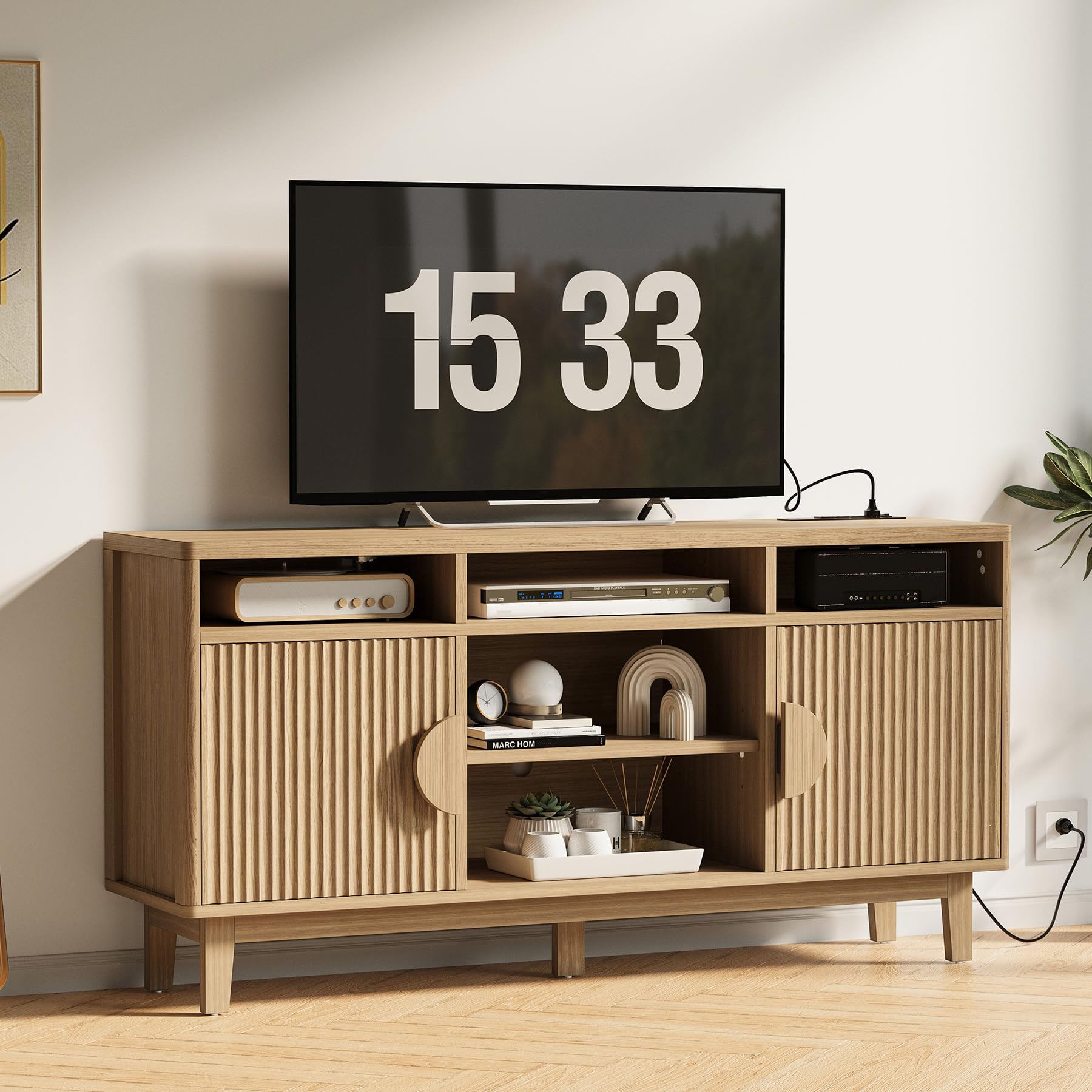 59 Inch TV Stand Entertainment Center with Storage and Charging Station