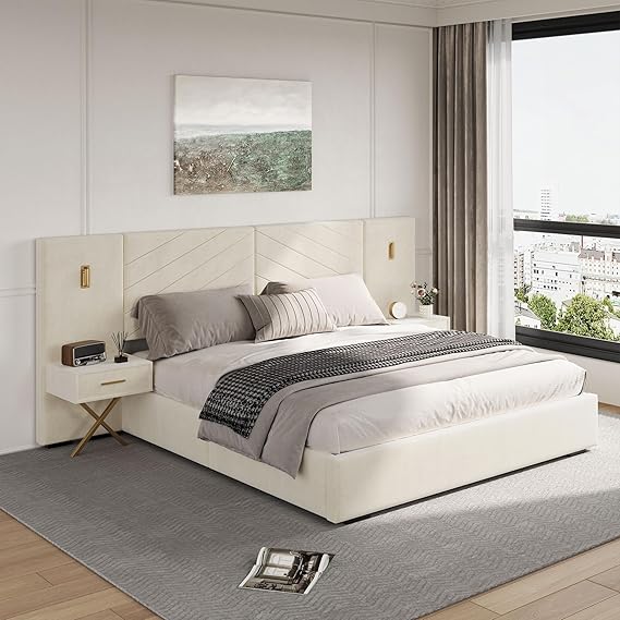 Queen Platform Bed with LED Lights and Nightstands