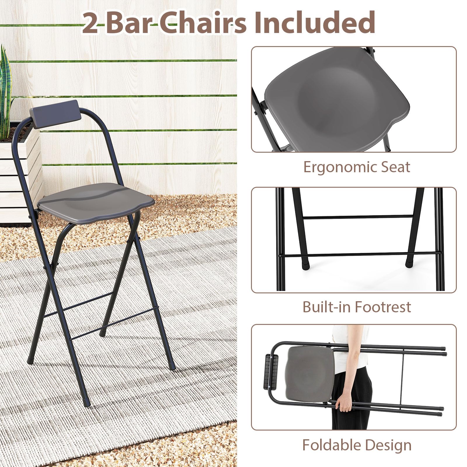Grill Gazebo Bar Set with Awning and Foldable Stools