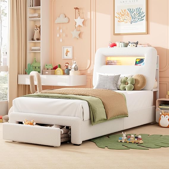 King LED Bed Frame with Storage Headboard and Charging Station