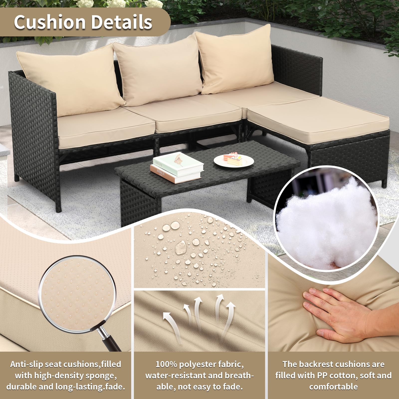 3-Piece Outdoor Patio Furniture Set with Cushions