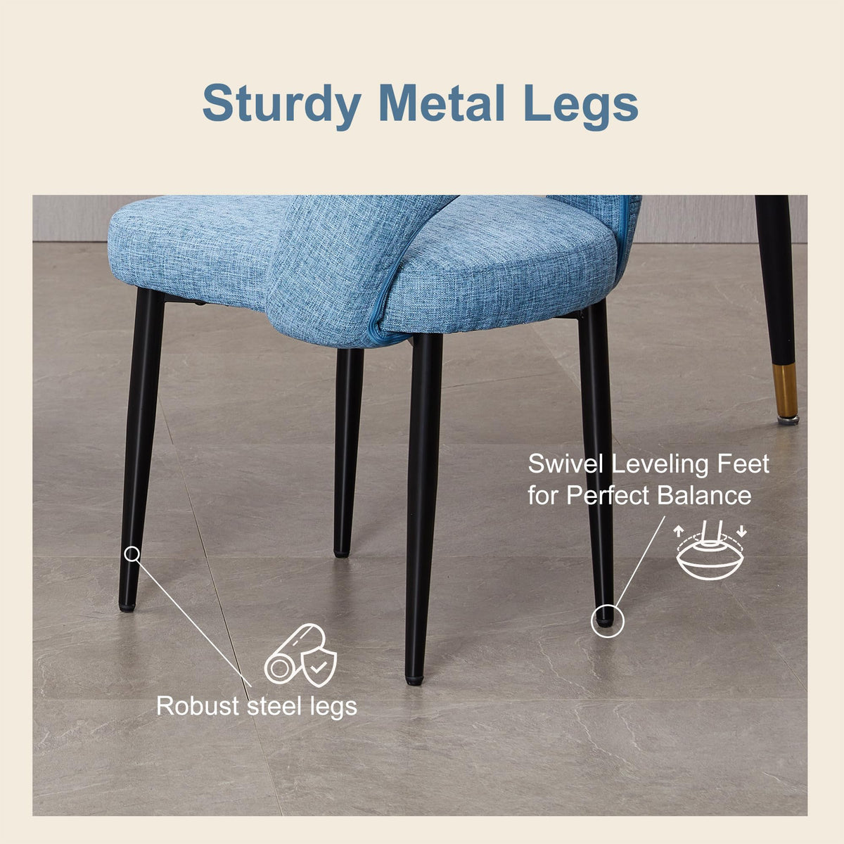 Modern Fabric Dining Chairs Set of 4 - Blue Upholstered Kitchen Chairs