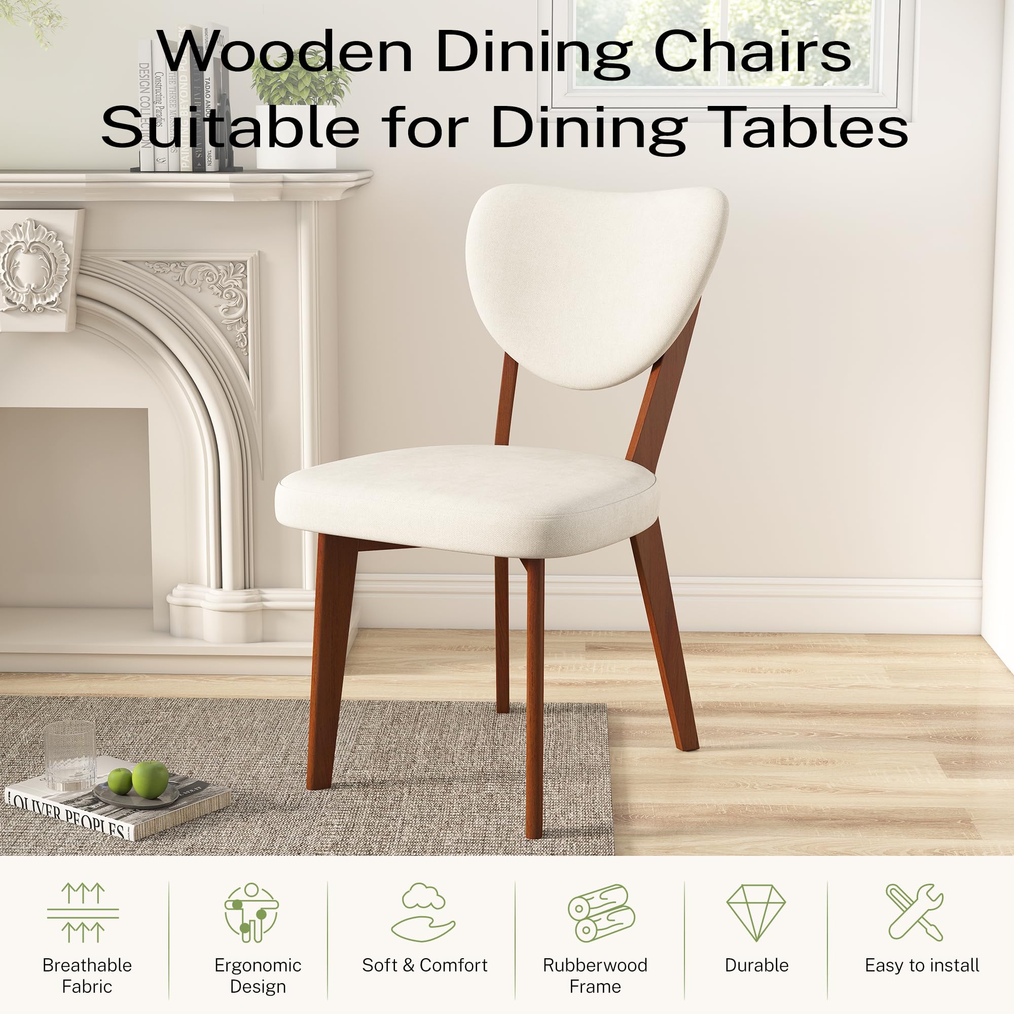 Wooden Dining Chairs Set of 2 Upholstered