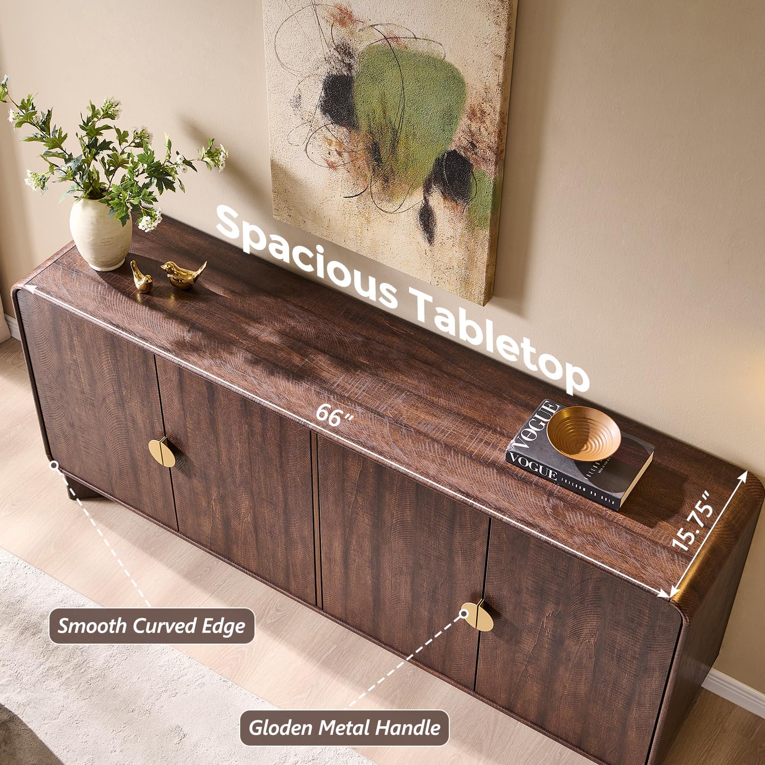 70" Modern Curved Buffet Cabinet with Storage