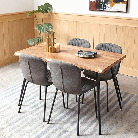 Dining Table Set for 4 with White Boucle Chairs